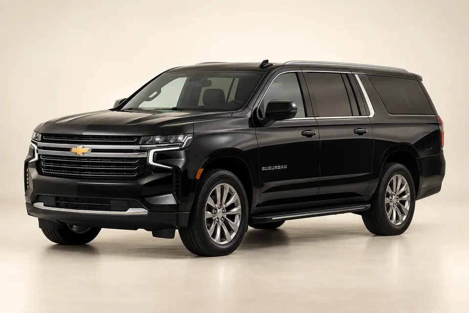 Original illustration of a black Suburban-style extended SUV